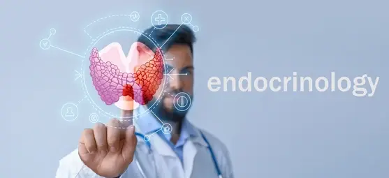 A person with a 3D endocrinology illustration, highlighting specialized care at the best hospital for hypertension in Ahmedabad.